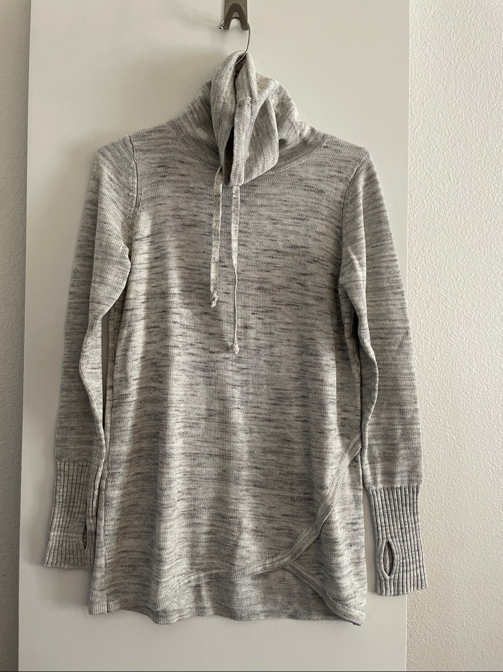 Dakini Grey Cotton Adj. Turtleneck Long Sleeve Sweater Athleisure Knit NWOT